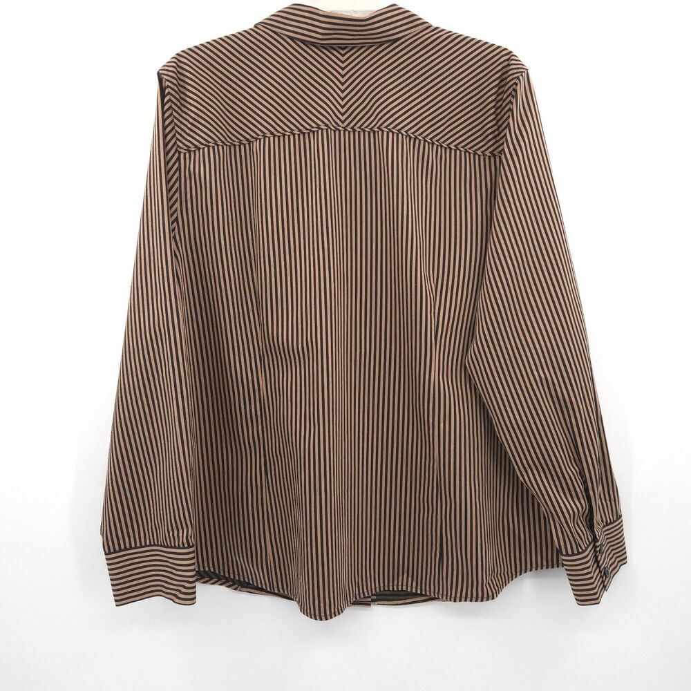 Chico's striped no-iron button up top Size 3 (XL) black brown long sleeve cotton - Picture 7 of 7